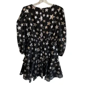 Sam Edelman Womens 6 Black Silver Metallic‎ Star Print Mini Dress V Neck thumbnail 10