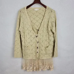 Altar'd State Womens Cardigan Size M/L Cream Lace Heart Wooden Buttons V Neck thumbnail 7