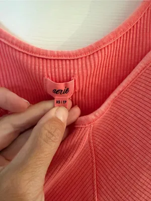 aerie Coral Pink Ribbed Scoop Crop Tank thumbnail 2