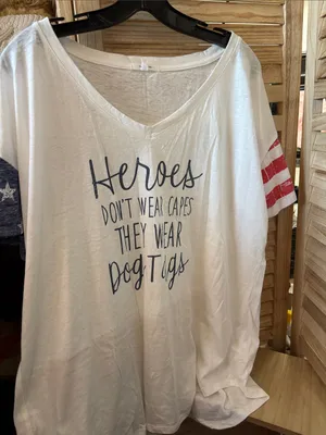 Maurices White V-Neck Burnout Tee with Navy Script and Red Sleeve Stripes XXL thumbnail 1