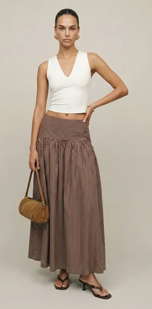NWT Few Moda Vashti Skirt size 2 Coffee Brown Stripe maxi o.p.t cotton thumbnail 1