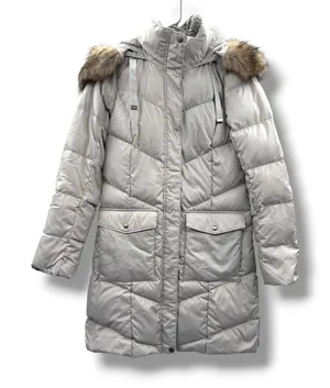 Eddie Bauer Lodge Cascadian Down Parka Womens Small Gray Fur Trim Hood‎ Coat thumbnail 1
