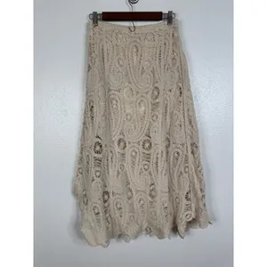 POL Crochet Lace Maxi Skirt Cream Boho Asymmetrical High Low SMS138 One Size thumbnail 2