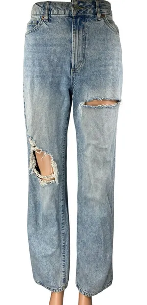 Garage Women's Blue High Rise Distressed Straight Wide Leg Denim Jeans Pants 0 thumbnail 1