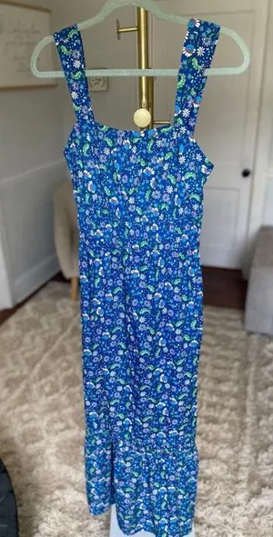 LOFT Blue Floral Smocked Maxi Dress Cottagecore Romantic Garden XS Wedding Party thumbnail 1