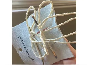 NWT Free People Cream Beaded Bow Gold Hair Clips Set Boho Coquette thumbnail 2