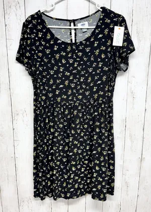 Old‎ Navy Dress Women Size Medium Black Dainty Floral Short Sleeve T-Shirt Mini thumbnail 1