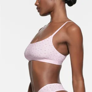NEW SKIMS‎ PINK FLORAL SCOOP NECK BRALETTE Size L thumbnail 13