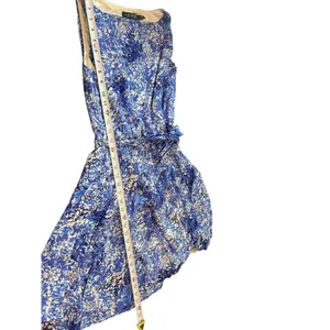 Lauren Ralph Lauren Blue Floral Sheer Lined Tie Waist Pleated Sleeveless Dress 2 thumbnail 9