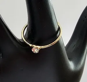 Vintage Gold Tone Minimalist Solitaire Ring - Bezel Set Rhinestone - Size 7 thumbnail 1