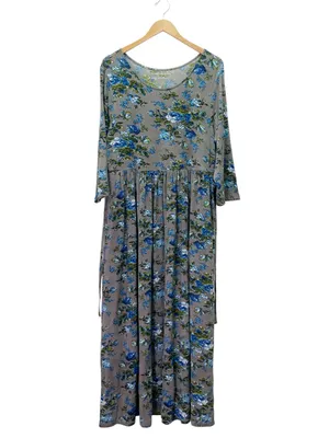 April Cornell M Gray Blue Floral Maxi Dress Cottagecore Romantic 3/4 Sleeve thumbnail 4