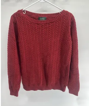 Lauren Ralph Lauren Sweater Womens Small Red Cable Knit Crewneck Cotton Pullover thumbnail 1