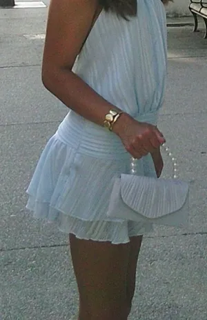 white satin pearl handbag thumbnail 1