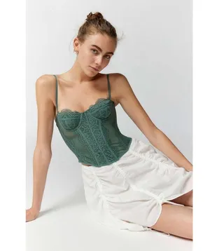 Urban Outfitters Modern Love Corset Slate Dark Green L Fairy Grunge Whimsy Lace thumbnail 1