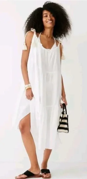 J. Crew Tiered rope-tie sundress 100% Cotton Beach Dress white‎ oversized thumbnail 1