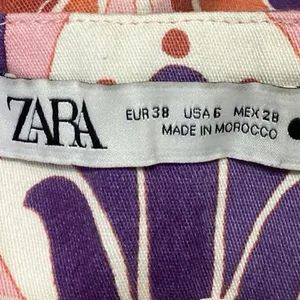 Zara Pink Multicolor Printed High Waist Straight Leg Slim Fit Trousers Pants 6 thumbnail 4