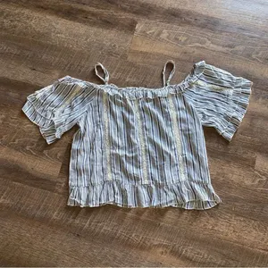 American Eagle Cold Shoulder Ruffle Top Embroidered Festival Boho Medium thumbnail 8