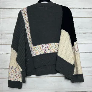 Mello Patchwork Sweater Colorblock Knit Henley Boho Size Small Gray thumbnail 2