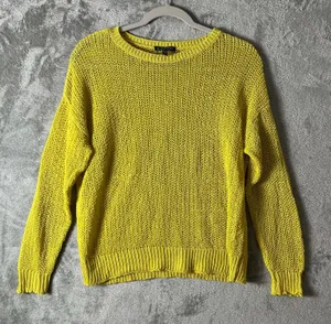 Eileen Fisher‎ Organic Linen Sweater Lightweight Open Knit Pullover Green Small thumbnail 1