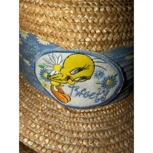 Vintage 1999 Looney Tunes Tweety Bird Straw Sun Hat Patch 90s Gardening thumbnail 2