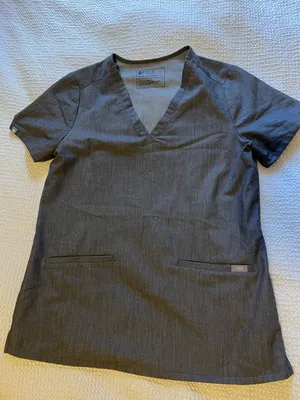 Figs V-Neck Scrub Top in Heather Charcoal thumbnail 1