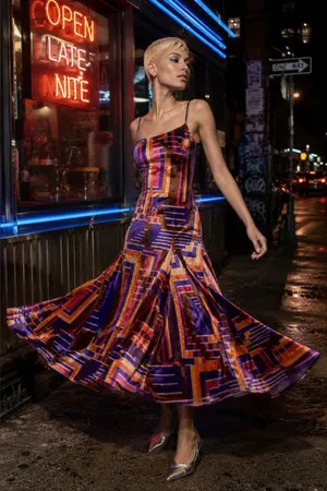 American Vintage Vintage Psychedelic Geometric Velvet Maxi Dress Purple Orange thumbnail 1