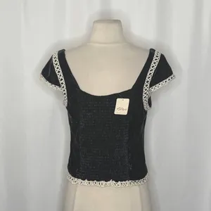 NWT!! FREE PEOPLE Tyler Velvet Corset Top Black Cream Embroidered Bohemian Large thumbnail 10