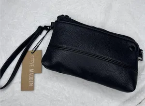 Steve Madden Clutch Bag Womens Small Black Faux Leather Wristlet Zip Purse thumbnail 1