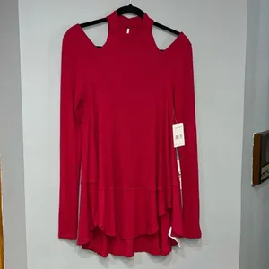 Free People Downtown Girl flowy high neck tunic Apple Valley red‎ size S NWT thumbnail 3