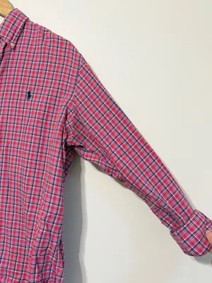 Ralph Lauren Oversized Button Down Shirt Size Medium Plaid Navy Women’s thumbnail 6
