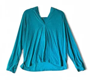 Beyond Yoga Womens XL‎ Teal Blue Heathered Lightweight V-Neck Hoodie Pullover thumbnail 1
