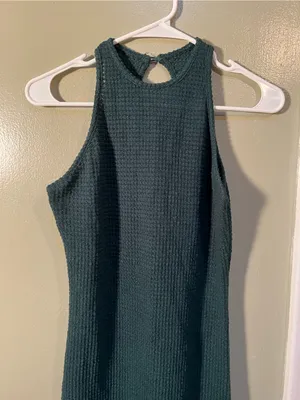 Women’s Size Medium Sleeveless Bodycon Mini Dress Dark Green High Neck Keyhole thumbnail 6