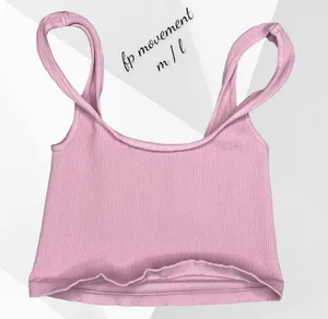 Free People HAPPINESS RUNS SQUARE NECK CROP TOP TANK PINK M L thumbnail 12