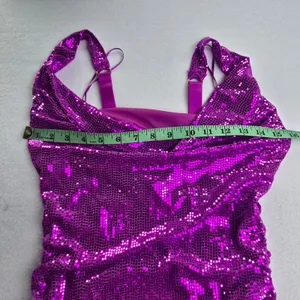 Urban Outfitters Magenta Purple Sequin Cowl Neck‎ Ruched Mini Dress Small thumbnail 8