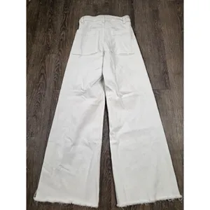Zara Marine Straight High Waist Jean Raw Edge Size 2 Bone Light Gray thumbnail 3