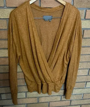 By Anthropologie Ribbed Wrap Sweater Golden Yellow Long Sleeve V Neck Size XL thumbnail 1