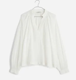 Madewell Shirred Long-Sleeve Top in Eyelet White Size Medium NWT thumbnail 5