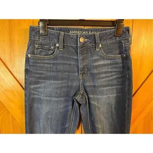 American Eagle Women's Size 0 Blue Tom Girl Distressed Dark Wash Stretch Jeans ( thumbnail 3