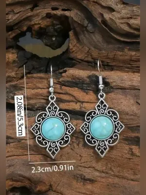 Vintage Boho Faux Turquoise Silvery Earrings thumbnail 2