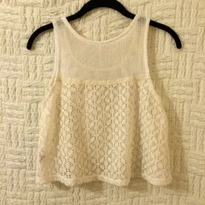 Free People Eyelet Mesh Crop Top Tank White Small thumbnail 5