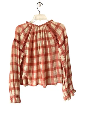 Free People NWTs Honey Grove Plaid Boho Embroidered Blouse size small Rust Cream thumbnail 3