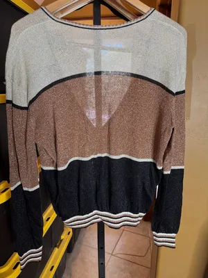 Free People Gold Dust Metallic Deep V Pullover Sweater Colorblock Size Large thumbnail 11