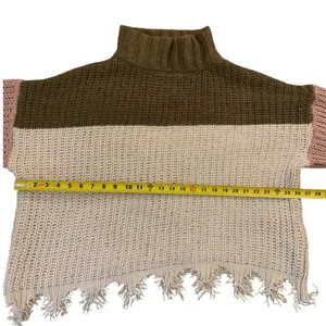 POL Sweater Womens Small Brown Pink Colorblock Fringe Mock Neck‎ MST127 Boho thumbnail 6
