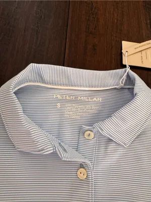 Peter Millar Light Blue Striped Polo with  Logo thumbnail 3