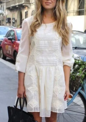 Free People Leigh Ivory Chiffon Lace Bohemian Dress Long Sleeve W-599 Sz S thumbnail 3