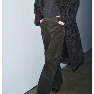 Zara NWT ZW COLLECTION corduroy dark green pants thumbnail 5