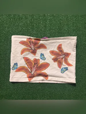 Edikted White Tube Top with Orange Floral Print thumbnail 3