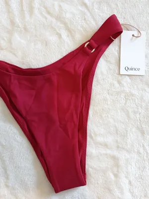 NWT Quince Italian High-Leg Ring Bikini Bottom in Cherry Red - Size: Small thumbnail 3