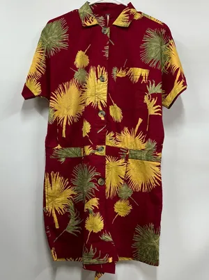 Free People Maroon Malibu Tropical Print Shorts Romper Size Medium w/pockets thumbnail 1