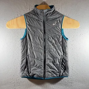 1616 | ASICS Reversible Quilted‎ Fleece Running Vest Gorpcore Teal Gray Womens S thumbnail 1